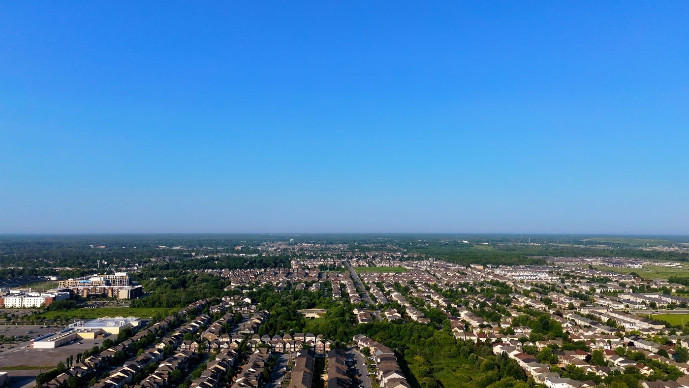 Aerial view of a wide suburban area