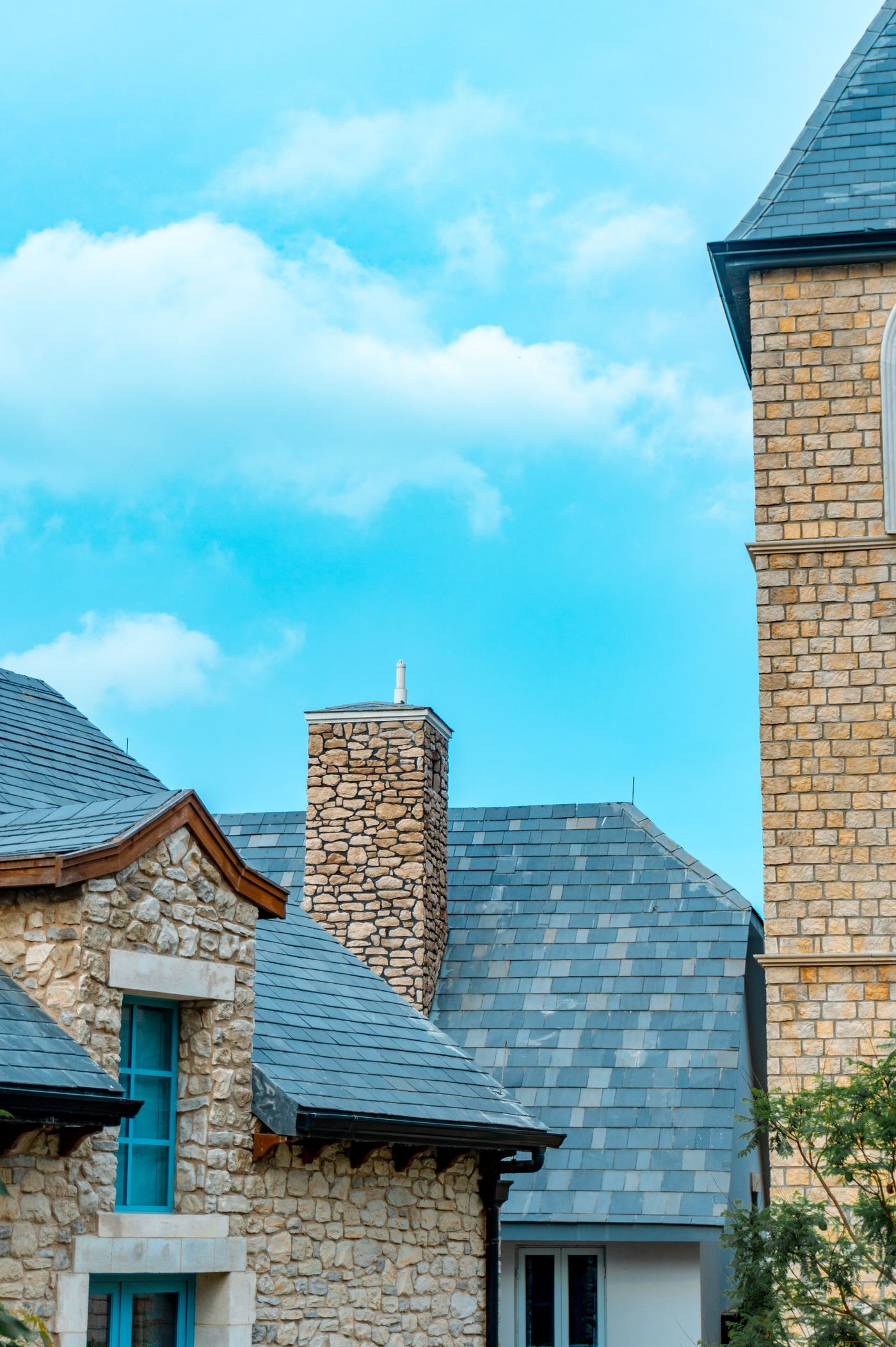Blue slate roofs on stone houses