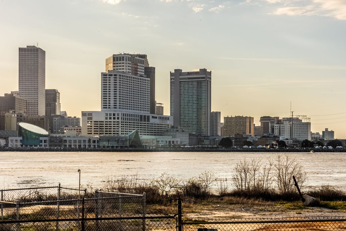 City skyline across a wide river