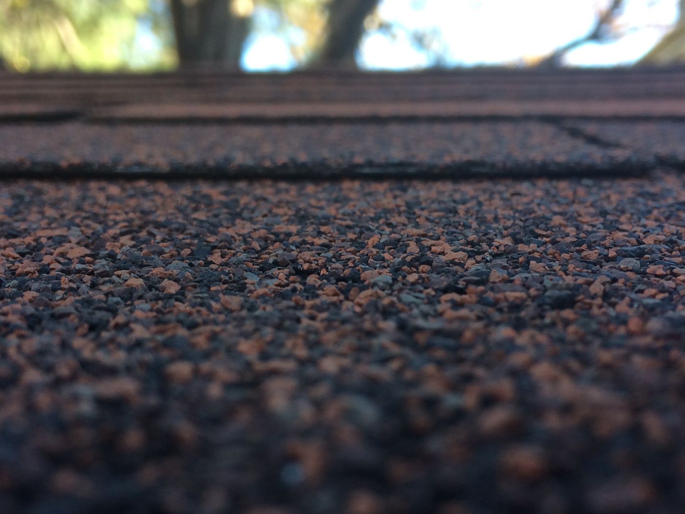 Close view of the granules on an asphalt shingle