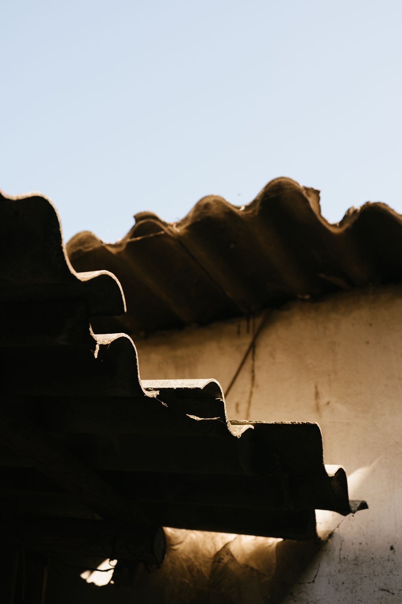 Edge of old corrugated roofing sheets
