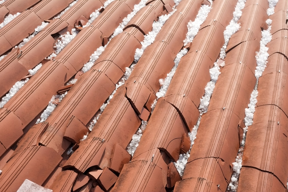 Roof tiles cracked by hail