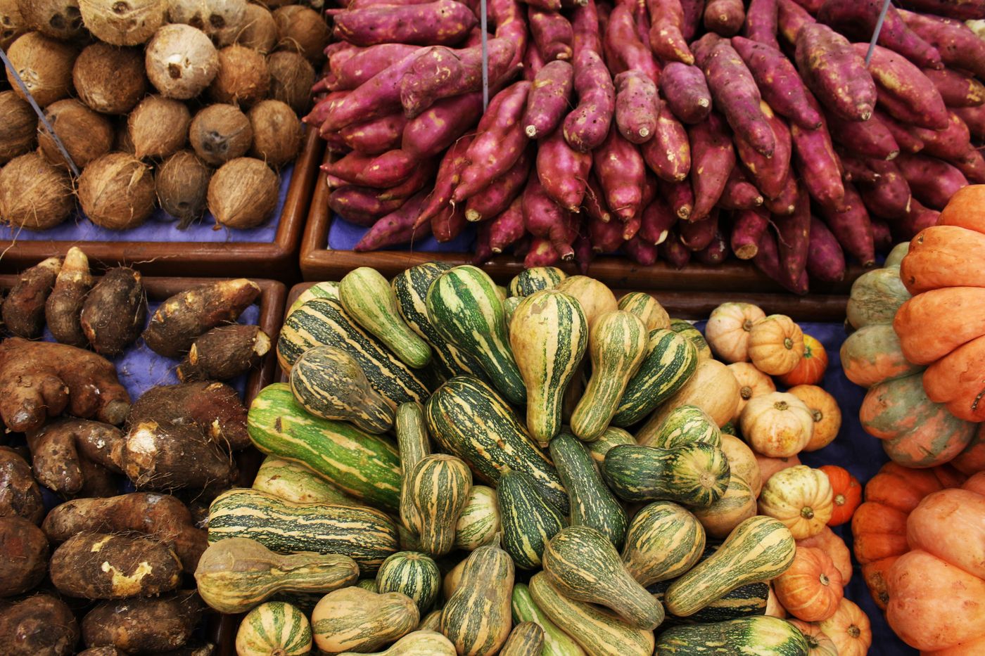Market table piled with fresh vegetables