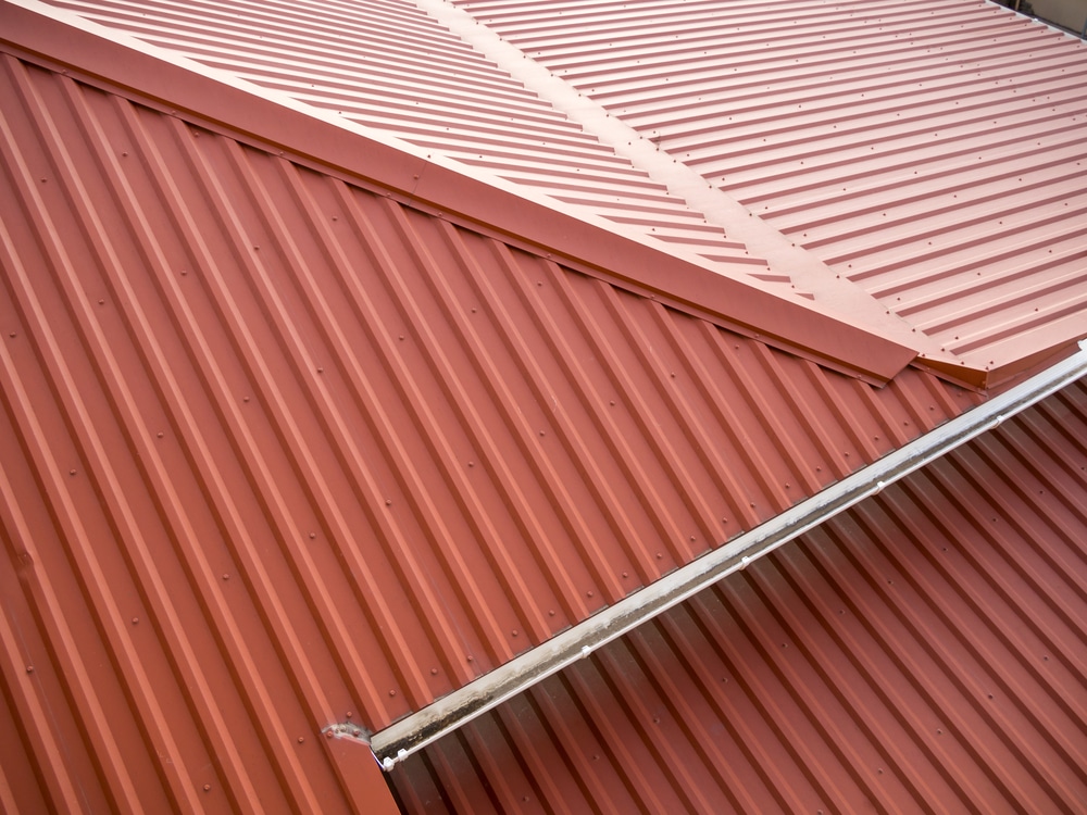 Red metal roof panels