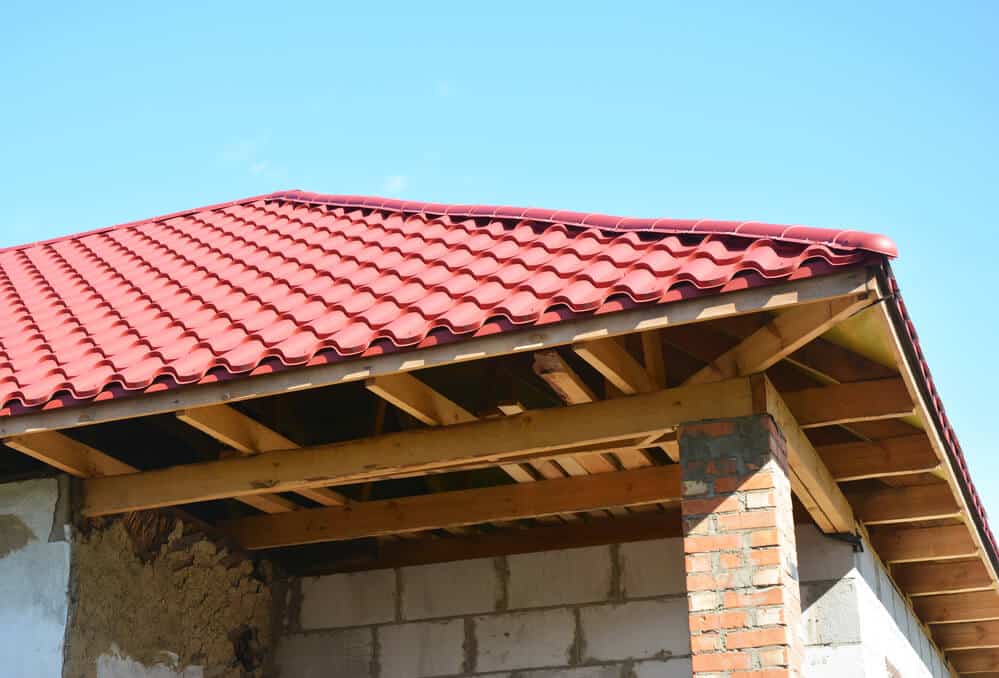 Soffit and fascia framing under a tile roof edge