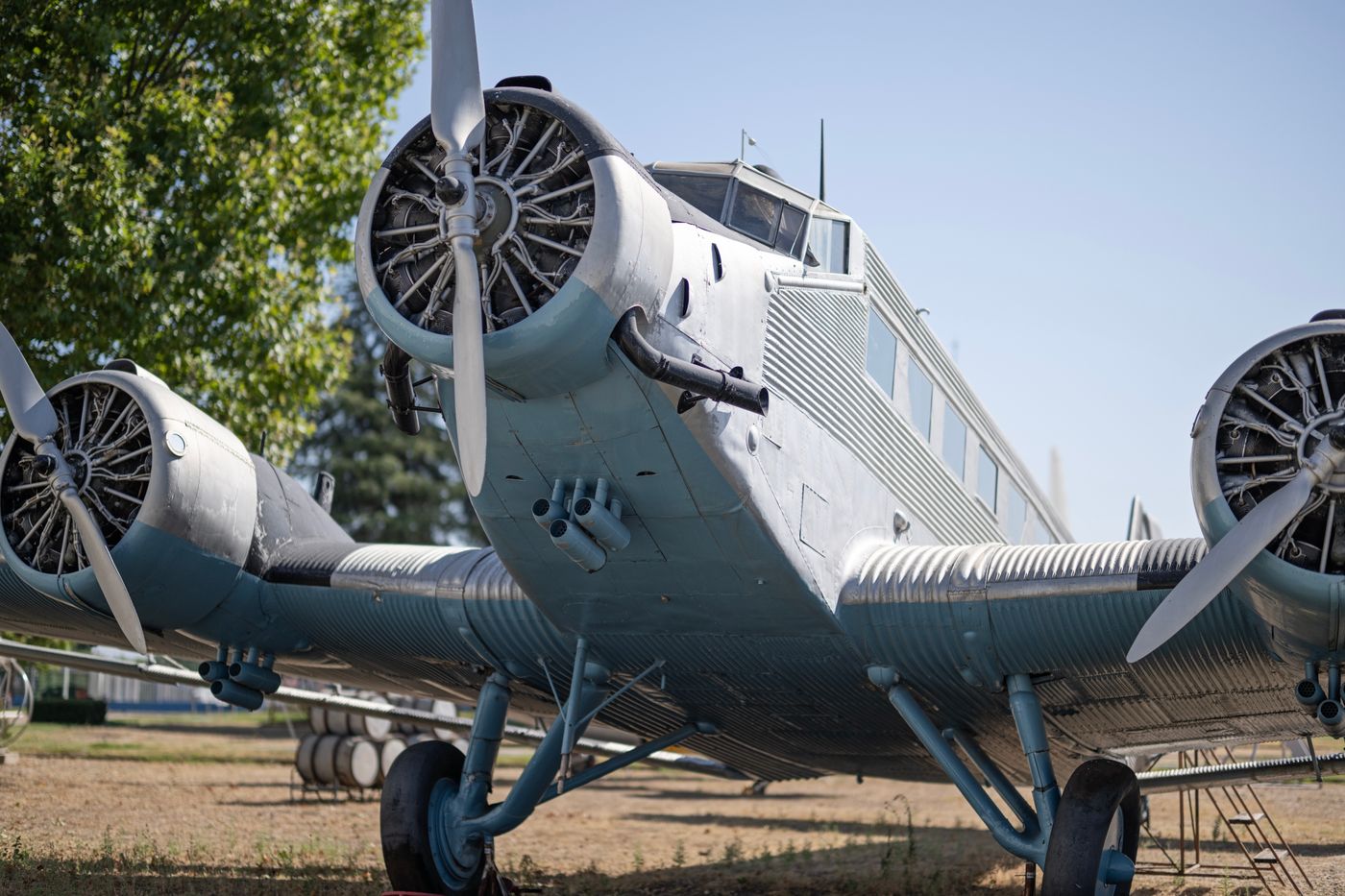 Vintage propeller aircraft on display
